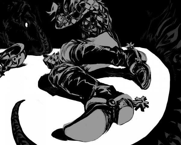 Diego Brando sitting on the floor with a dinosaur behind him